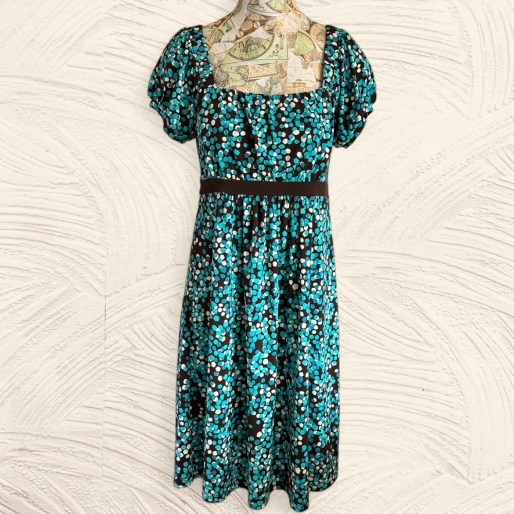 Apt 9 Y2K Empire Waist Blue Polka Dot Puff-Sleeve Midi Dress S